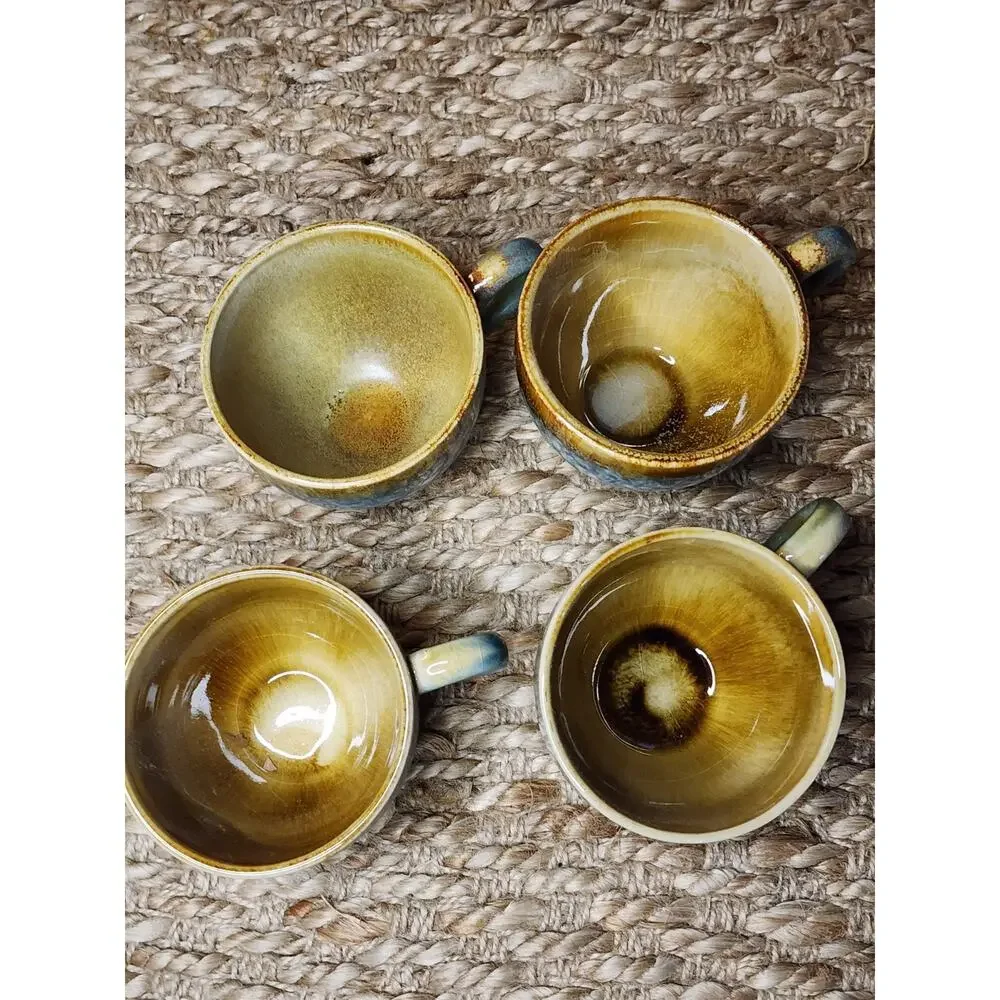 Artisanal Ceramic Teapot & Cup Set in Blue and Yellow